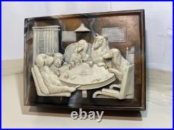 VTG INCOLAY Stone & Wood Jewelry Trinket Cigar Humidor BOX DOGS PLAYING POKER