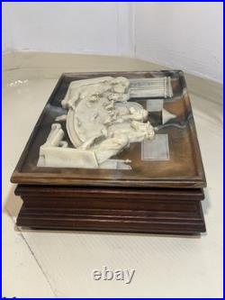 VTG INCOLAY Stone & Wood Jewelry Trinket Cigar Humidor BOX DOGS PLAYING POKER