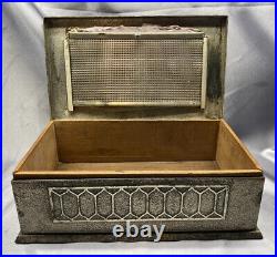 VTG Silvercrest Arts & Crafts Sterling Silver Bronze Decorated Humidor Cigar Box