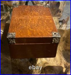 Very Rare Antique Victorian Oak Wood Cigar Humidor Box Patented In 1890
