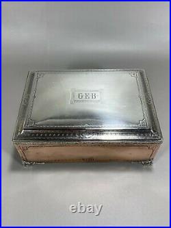 Very Rare Lebkuecher Arts & Crafts Mixed Metal Copper Sterling Humidor Cigar Box