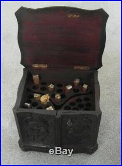 Victorian Antique Black Forest Carved Wooden Humidor Cigar Table Box