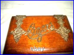 Victorian Oak Bronze Cigar Box Humidor Art Nouveau Face Hardware English 1870s