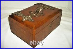 Victorian Oak Bronze Cigar Box Humidor Art Nouveau Face Hardware English 1870s