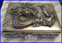 Victorian Sterling Silver Arthur & Bond Yokohama Dragon Motif Cigar Humidor Box
