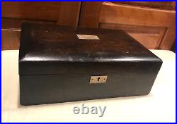 Vintage 12x4x8 Mahogany Humidor Box Desk Wood Cigar Chrome metal inside