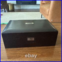 Vintage 12x4x8 Mahogany Humidor Box Desk Wood Cigar Chrome metal inside