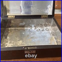 Vintage 12x4x8 Mahogany Humidor Box Desk Wood Cigar Chrome metal inside