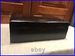 Vintage 12x4x8 Mahogany Humidor Box Desk Wood Cigar Chrome metal inside