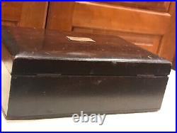 Vintage 12x4x8 Mahogany Humidor Box Desk Wood Cigar Chrome metal inside