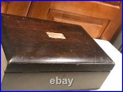 Vintage 12x4x8 Mahogany Humidor Box Desk Wood Cigar Chrome metal inside