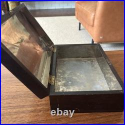 Vintage 12x4x8 Mahogany Humidor Box Desk Wood Cigar Chrome metal inside