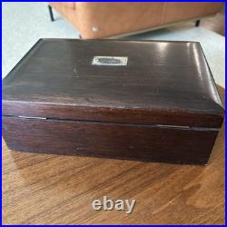 Vintage 12x4x8 Mahogany Humidor Box Desk Wood Cigar Chrome metal inside