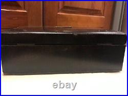 Vintage 12x4x8 Mahogany Humidor Box Desk Wood Cigar Chrome metal inside