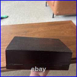 Vintage 12x4x8 Mahogany Humidor Box Desk Wood Cigar Chrome metal inside