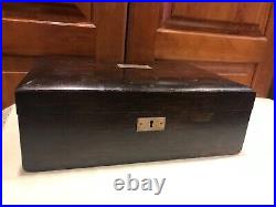 Vintage 12x4x8 Mahogany Humidor Box Desk Wood Cigar Chrome metal inside