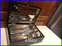 Vintage 12x4x8 Mahogany Humidor Box Desk Wood Cigar Chrome metal inside
