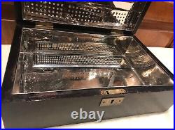 Vintage 12x4x8 Mahogany Humidor Box Desk Wood Cigar Chrome metal inside
