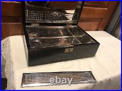 Vintage 12x4x8 Mahogany Humidor Box Desk Wood Cigar Chrome metal inside