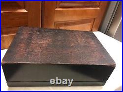 Vintage 12x4x8 Mahogany Humidor Box Desk Wood Cigar Chrome metal inside