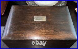 Vintage 12x4x8 Oak Cigar Humidor Box With Plaque Polished Tin Interior Display