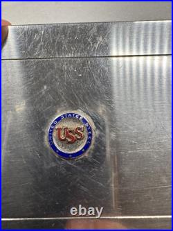 Vintage 1950s United States Steel USS Metal Humidor Cigar Wood Box Holder Case