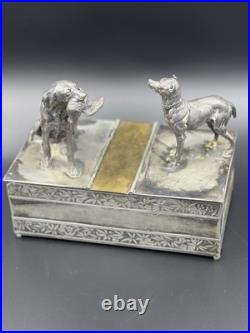 Vintage 19th Century Meriden Humidor Cigar Box Silverplate Two Hunting Dogs Vintage 19th Century Meriden Humidor Cigar Box Silverplate Two Hunting Dogs