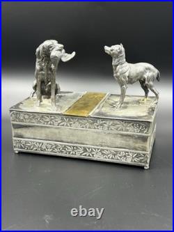 Vintage 19th Century Meriden Humidor Cigar Box Silverplate Two Hunting Dogs Vintage 19th Century Meriden Humidor Cigar Box Silverplate Two Hunting Dogs