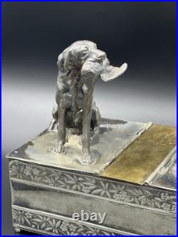 Vintage 19th Century Meriden Humidor Cigar Box Silverplate Two Hunting Dogs Vintage 19th Century Meriden Humidor Cigar Box Silverplate Two Hunting Dogs