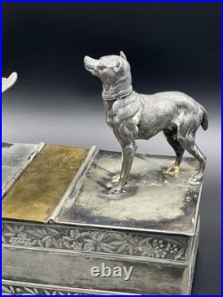 Vintage 19th Century Meriden Humidor Cigar Box Silverplate Two Hunting Dogs Vintage 19th Century Meriden Humidor Cigar Box Silverplate Two Hunting Dogs