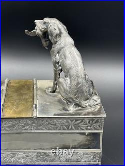 Vintage 19th Century Meriden Humidor Cigar Box Silverplate Two Hunting Dogs Vintage 19th Century Meriden Humidor Cigar Box Silverplate Two Hunting Dogs