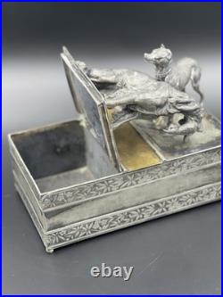 Vintage 19th Century Meriden Humidor Cigar Box Silverplate Two Hunting Dogs Vintage 19th Century Meriden Humidor Cigar Box Silverplate Two Hunting Dogs