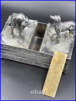 Vintage 19th Century Meriden Humidor Cigar Box Silverplate Two Hunting Dogs Vintage 19th Century Meriden Humidor Cigar Box Silverplate Two Hunting Dogs