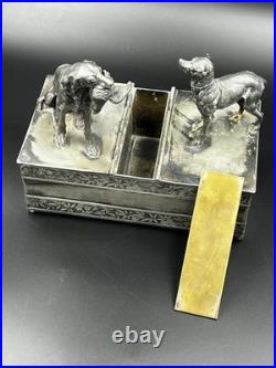 Vintage 19th Century Meriden Humidor Cigar Box Silverplate Two Hunting Dogs Vintage 19th Century Meriden Humidor Cigar Box Silverplate Two Hunting Dogs