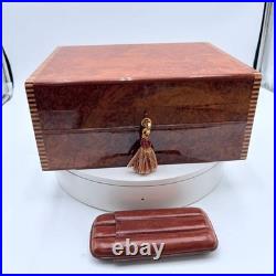 Vintage 90's-2000s Elie Bleu Burl Wood 75 Cigar Humidor with Key & Cigar Case