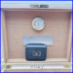 Vintage 90's-2000s Elie Bleu Burl Wood 75 Cigar Humidor with Key & Cigar Case