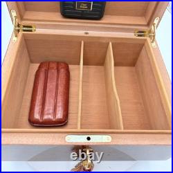Vintage 90's-2000s Elie Bleu Burl Wood 75 Cigar Humidor with Key & Cigar Case