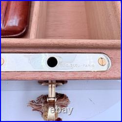Vintage 90's-2000s Elie Bleu Burl Wood 75 Cigar Humidor with Key & Cigar Case
