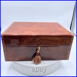 Vintage 90's-2000s Elie Bleu Burl Wood 75 Cigar Humidor with Key & Cigar Case