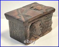 Vintage Antique Folk Art Humidor Box Sculpture Nobody Smokes But Father