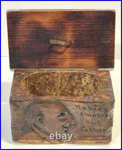 Vintage Antique Folk Art Humidor Box Sculpture Nobody Smokes But Father