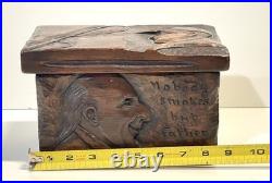Vintage Antique Folk Art Humidor Box Sculpture Nobody Smokes But Father