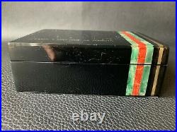 Vintage Antique Luxury Lacquered Humidor Gold Jade & Red Coral Strips Cigars Box