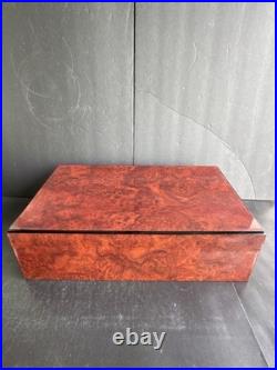 Vintage Burl Wood Humidor Large Cigar Box with Hygrometer & Brass Hinges