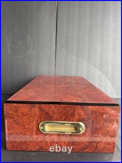 Vintage Burl Wood Humidor Large Cigar Box with Hygrometer & Brass Hinges