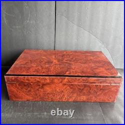 Vintage Burl Wood Humidor Large Cigar Box with Hygrometer & Brass Hinges