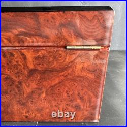 Vintage Burl Wood Humidor Large Cigar Box with Hygrometer & Brass Hinges