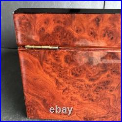 Vintage Burl Wood Humidor Large Cigar Box with Hygrometer & Brass Hinges