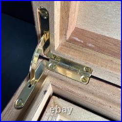 Vintage Burl Wood Humidor Large Cigar Box with Hygrometer & Brass Hinges