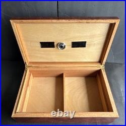 Vintage Burl Wood Humidor Large Cigar Box with Hygrometer & Brass Hinges